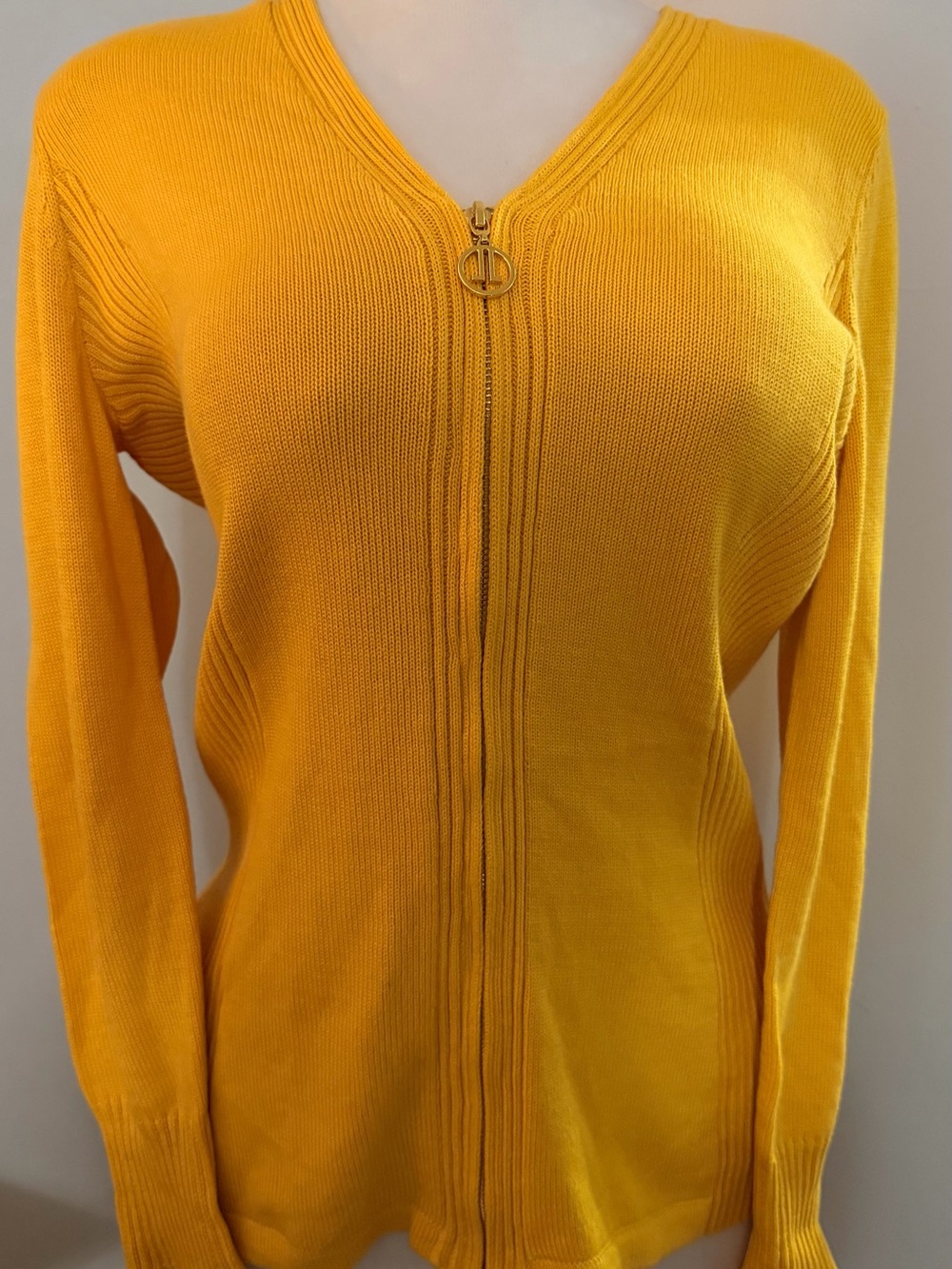 Vintage Liz Lange Golden Yellow Fitted Ribbed Zip Cardigan L Dopamine Retro